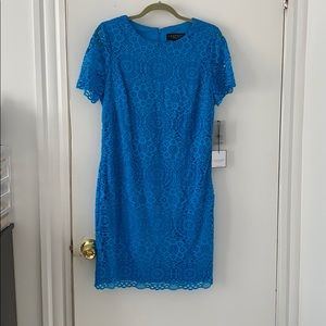 Light blue lace short sleeve mini dress